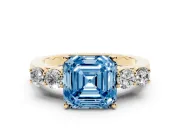 Asscher Cut 5 Stone Engagement Ring Setting for a Fancy Blue Lab-Grown Diamond | Yellow Gold