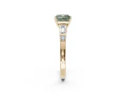 Cushion Cut Tapered Baguette Engagement Ring Setting for a Fancy Green Lab-Grown Diamond | Bar Set Sides | Yellow Gold