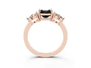 Fancy Black Asscher Cut Diamond Solitaire Ring Set in Rose gold with Cluster Accents on Each Side