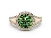 Round Halo Engagement Ring Setting for a Fancy Green Lab-Grown Diamond | Pave Split Shank | Yellow Gold
