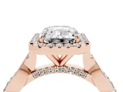 Emerald Cut Halo Engagement Ring Setting | Pavé Twist Band | Rose Gold
