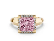 Princess Cut Halo Engagement Ring Setting for a Fancy Pink Lab-Grown Diamond | Yellow Gold