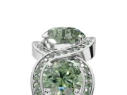 Round Three Stone Halo Engagement Ring Setting for a Fancy Green Lab-Grown Diamond | Pavé Wave Band | Sterling Silver