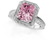 Radiant Cut Milgrain Halo Engagement Ring Setting for a Fancy Pink Lab-Grown Diamond | Side Stones | White Gold