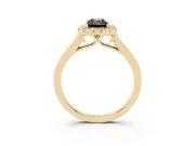Fancy Black Emerald Cut Halo Round Diamond Solitaire Ring Set in Yellow gold with Pavé Band and Prong Setting