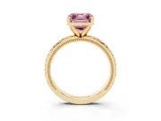 Fancy Pink Asscher Cut Diamond Solitaire Ring Set in Yellow gold with Milgrain and Black Enamel X Pattern Band
