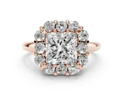 Princess Cut Cluster Halo Engagement Ring Setting | Large Round Accents | Rose Gold
