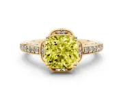 Cushion Cut Floral Pavé Engagement Ring Setting for a Fancy Yellow Lab-Grown Diamond | Yellow Gold