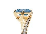 Emerald Cut Bypass Pavé Solitaire Engagement Ring Setting for a Fancy Blue Lab-Grown Diamond | Angled Head | Yellow Gold