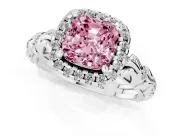 Cushion Cut Leaf Halo Engagement Ring Setting for a Fancy Pink Lab-Grown Diamond | Bezel Accents | Sterling Silver