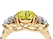 Round Three Stone Engagement Ring Setting for a Fancy Yellow Lab-Grown Diamond | Accented Shoulders | Yellow Gold