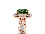 Cushion Cut Leaf Halo Engagement Ring Setting for a Fancy Green Lab-Grown Diamond | Bezel Accents | Rose Gold