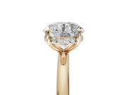Round Hidden Halo Engagement Ring Setting | Thin Plain Band | Yellow Gold