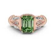 Emerald Cut Vintage Milgrain Engagement Ring Setting for a Fancy Green Lab-Grown Diamond | Hidden Halo | Rose Gold