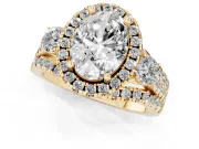 Oval Halo Split Shank Engagement Ring Setting | Round Side Stones | Yellow Gold