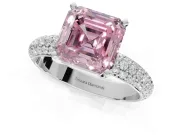 Asscher Cut Domed Pavé Engagement Ring Setting for a Fancy Pink Lab-Grown Diamond | Platinum