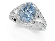 Oval Halo Pavé Engagement Ring Setting for a Fancy Blue Lab-Grown Diamond | Narrow Split Shank | Sterling Silver
