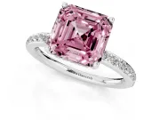 Fancy Pink Asscher Cut Diamond Pavé Band Ring Set in Silver with Prong-Set Center Stone