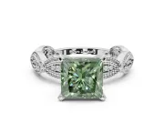 Princess Cut Vintage Engagement Ring Setting for a Fancy Green Lab-Grown Diamond | Graduated Stations | Platinum