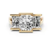 Radiant Cut Channel-Set Three Stone Engagement Ring Setting | Wide Flat Band | Yellow Gold