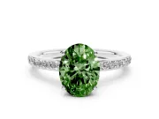 Fancy Green Oval Cut Diamond Pavé Band Ring Set in Silver with Prong-Set Center Stone