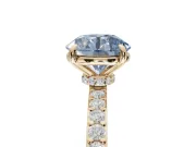 Round Hidden Halo Engagement Ring Setting for a Fancy Blue Lab-Grown Diamond | Pavé Band | Yellow Gold