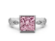 Princess Cut Vintage Engagement Ring Setting for a Fancy Pink Lab-Grown Diamond | Sterling Silver - Design NV-24637