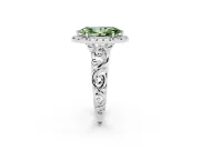 Fancy Green Marquise Cut Diamond Halo Ring Set in Silver with Scrollwork Band and Prong Setting