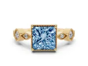 Princess Cut Vintage Milgrain Engagement Ring Setting for a Fancy Blue Lab-Grown Diamond | Yellow Gold