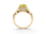 Fancy Yellow Round Cut Diamond Leaf-Inspired Engagement Ring Set in Yellow gold with Round Accents