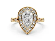 Pear-Shaped Vintage Halo Engagement Ring Setting | Bezel Station Shoulders | Yellow Gold