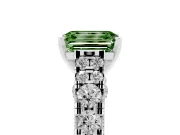 Fancy Green Emerald Cut Diamond Classic Solitaire Ring Set in White gold with Pavé Band and Prong Setting