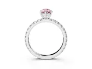Fancy Pink Pear Cut Diamond Pavé Solitaire Ring Set in Platinum with Round Band and Prong Setting