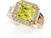 Asscher Cut Halo Engagement Ring Setting for a Fancy Yellow Lab-Grown Diamond | Channel-Set Split Shank | Yellow Gold