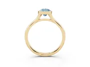 Fancy Blue Bezel Set Pear Cut Diamond Solitaire Ring Set in Yellow gold with Tapered Band