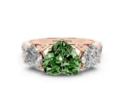 Fancy Green Heart Cut Diamond Three-Stone Ring Set in Rose gold with Pavé Band