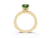 Fancy Green Princess Cut Diamond Solitaire Ring Set in Yellow gold with Slim Pavé Band and Prong Setting