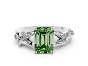Emerald Cut Leaf Solitaire Engagement Ring Setting for a Fancy Green Lab-Grown Diamond | Platinum