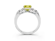 Fancy Yellow Asscher Cut Diamond Cluster Ring Set in Silver with Round Accent Stones and Prong Setting on a Plain Band