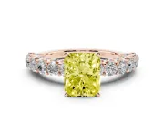 Radiant Cut Shared Prong Engagement Ring Setting for a Fancy Yellow Lab-Grown Diamond | Rose Gold