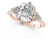 Radiant Cut Vintage Cluster Engagement Ring Setting | Beaded Edges | Rose Gold