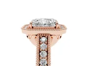 Radiant Cut Diamond Halo Ring Set in Rose gold with Round Accent Halo, Pavé Band and Prong Setting