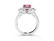 Fancy Pink Three-Stone Asscher Cut Diamond Pavé Band Ring Set in Platinum with Prong-Set Trio