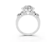 Round Floral Engagement Ring Setting | Petal Frame and Side Stones | Sterling Silver