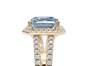 Asscher Cut Halo Split Shank Engagement Ring Setting for a Fancy Blue Lab-Grown Diamond | Pavé Shoulders | Yellow Gold