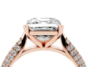 Asscher Cut Diamond Solitaire Engagement Ring Set in Rose gold with Multi-Row Round Pavé Band and Prong Setting