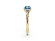 Fancy Blue Cushion Cut Diamond Solitaire Vine Band Ring Set in Yellow gold with Round Accents and Prong Setting