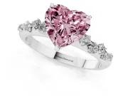Fancy Pink Heart Cut Diamond Cluster Solitaire Ring Set in White gold with Prong Setting
