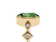 Fancy Green Oval Cut Diamond Milgrain Marquise Twist Band Ring Set in Yellow gold with Prong Setting