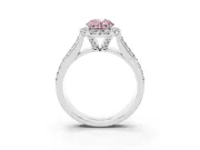Fancy Pink Oval Cut Diamond Halo Ring Set in Silver with Pavé Band and Raised Center Setting